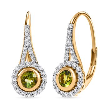 Nat&uuml;rliche AA Calabar-Turmalin, Wei&szlig;er Zirkon Ohrringe, 925 Silber Gelbgold Vermeil ca. 1.11 ct