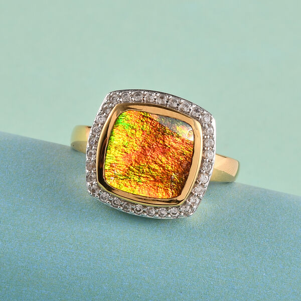 Ammolit und Zirkon Ring 925 Silber vergoldet  ca. 3,16 ct image number 2