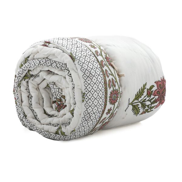 Baumwoll-Voile-Steppdecke mit Blockdruck, inklusive Stofftasche, Oliv image number 6