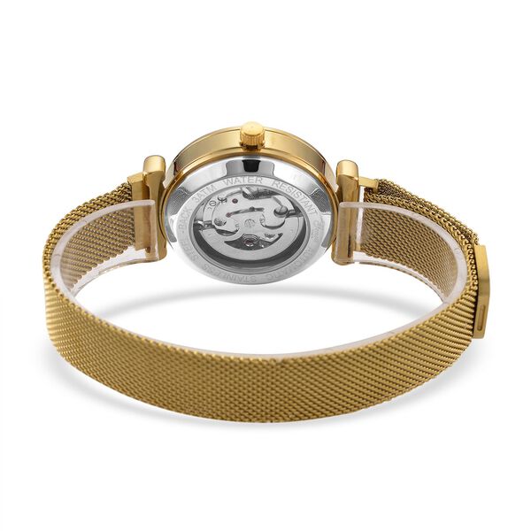 GENOA TIME V2 Automatik-Mechanische Uhr, wei&szlig;es Sonnenschliff-Zifferblatt, Wasserdicht, Goldfarben image number 6