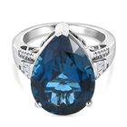 D'Joy London Blau Topas, Moissanit Ring 925 Silber rhodiniert (Größe 21.00) ca. 14,07 ct