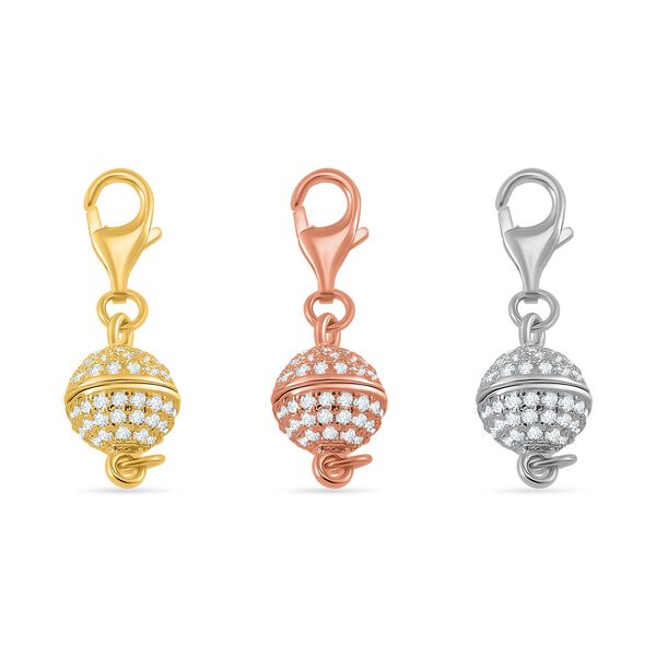 3er Set Wei&szlig;er Zirkonia Magnetschlie&szlig;e 925 Silber tri-farbig