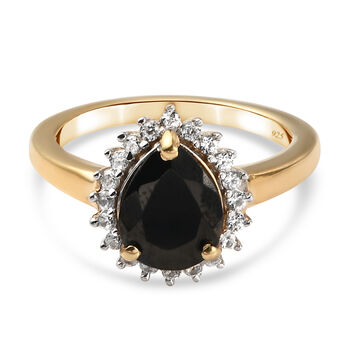 Elite Shungit und Zirkon Ring 925 Silber vergoldet (Gr&ouml;&szlig;e 16.00) ca. 1,27 ct