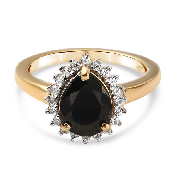 Elite Shungit und Zirkon Ring 925 Silber vergoldet  ca. 1,27 ct