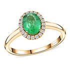 AAA Kagem Sambischer Smaragd, Weißer Diamant Ring 585 Gold (Größe 17.00) ca. 1,40 ct