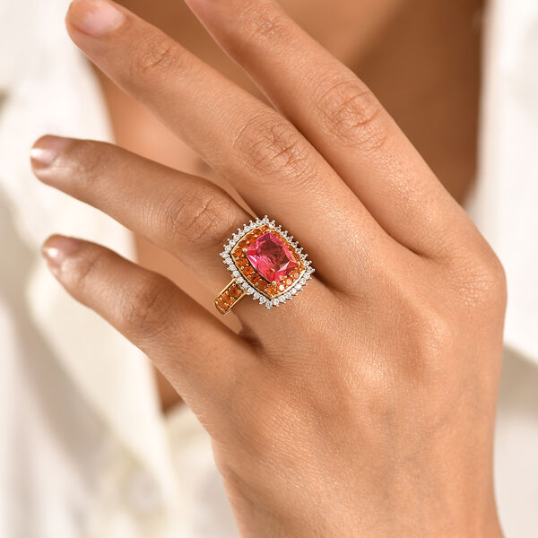 D'Joy Majest&auml;tische Abendsonne Sunset Quarz Triplette, Salamanca Feueropal Ring 925 Silber 750 Gelbgold Vermeil (Gr&ouml;&szlig;e 19.00) ca. 4.66 ct image number 2