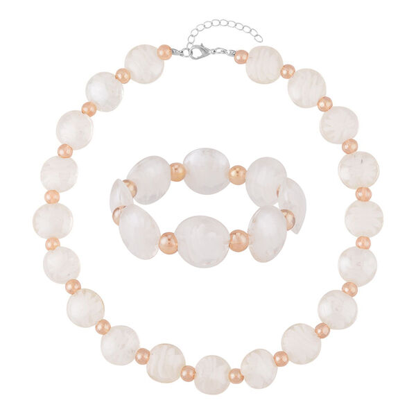 Wei&szlig;e Glas-Perlen 53,25cm Halskette und flexibles Armband im Murano-Stil