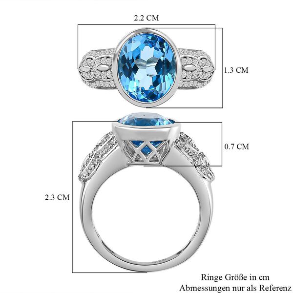 Elektrischer Blau Topas, weißer Zirkon Ring, 925 Silber platiniert (Größe 17.00) ca. 5.00 ct image number 7