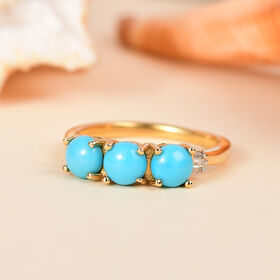 Sleeping Beauty Türkis und Diamant Ring, 925 Silber mit Gold-Beschichtung - 1,47 ct.