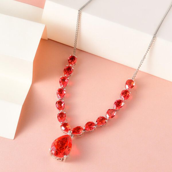 Padparadscha Triplett Quarz Halskette, ca. 45 cm, 925 Silber platiniert ca. 29.90 ct image number 3