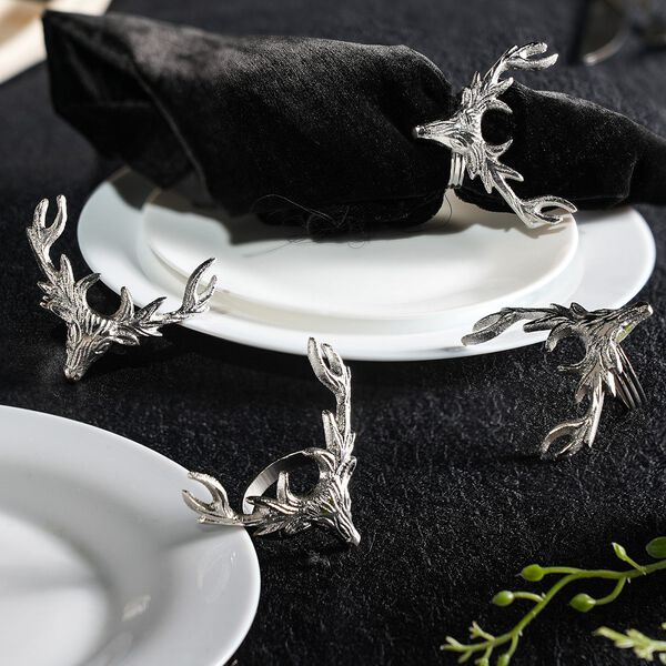 4er Set Rentier Serviettenhalter, 8x6,5cm, silber image number 2