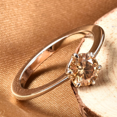 Champagner Moissanit Solitär Ring 925 Silber Rhodium-Überzug image number 1