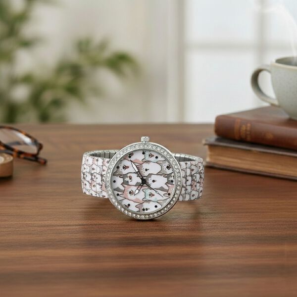 STRADA - Armbanduhr mit Katzenmotiv, Kristall-L&uuml;nette, Japanisches Uhrwerk, Edelstahlzugband, Reiner Edelstahl image number 2