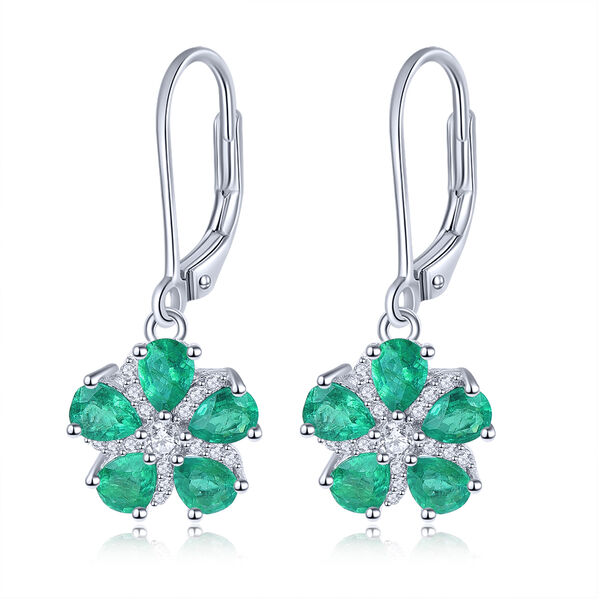 Kagem sambischer Smaragd und Zirkon florale Ohrh&auml;nger in Silber