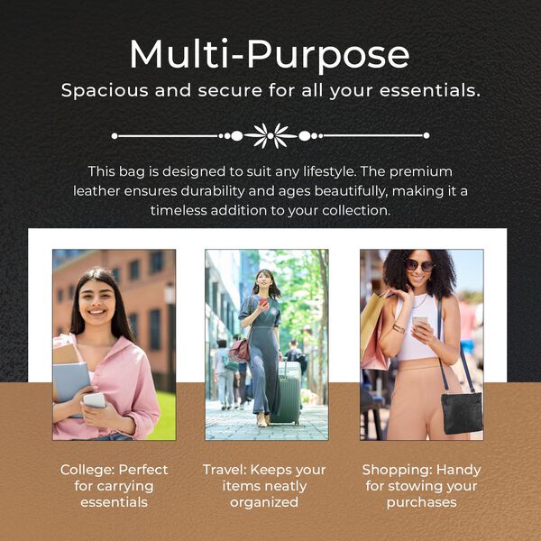 Echtleder Crossbody Tasche mit Kroko-Prägung, Schwarz image number 6