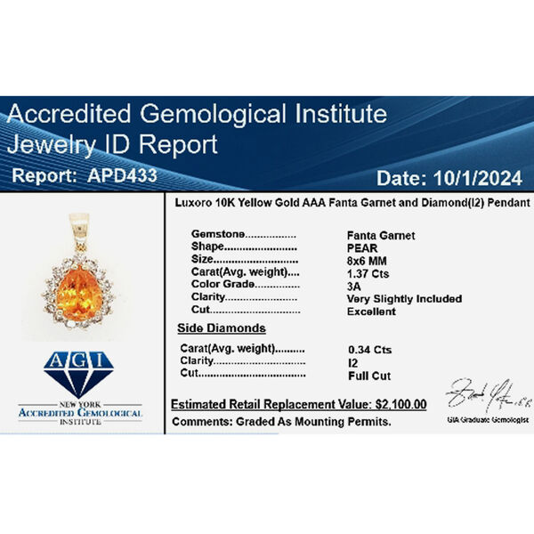 LUXORO zertifiziert und geprüft AAA Fanta Granat und Diamant Anhänger in 417 Gold - 1,71 ct. image number 5