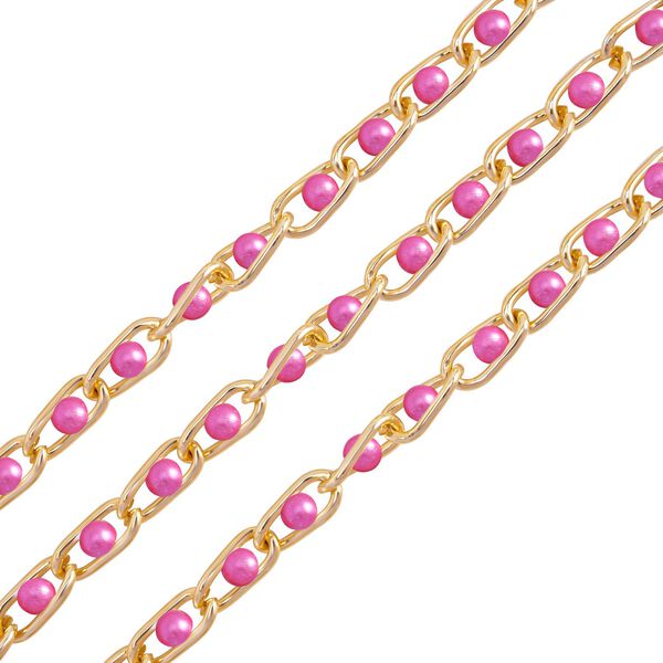 Modischer Ketteng&uuml;rtel, Aluminium + Kunststoff-Zierperlen, Gesamtl&auml;nge 115cm (65+50), 30g, gewebt, Rosa image number 2