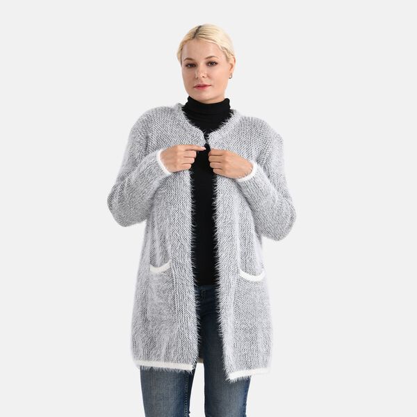 Kuschelweicher, langer &Uuml;bergangs-Cardigan mit 2 Taschen, gestrickt, Hellgrau image number 3