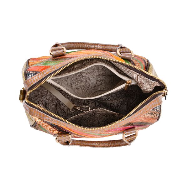 Chaos by Elsie Echtleder Streifenmuster Crossbody Tasche mit RFID-Schutz und Mini-Taschenlampe und LA MAREY Schal aus 100% Maulbeerseide image number 7