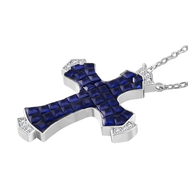 Blauer und wei&szlig;er Kreuz Zirkonia Anh&auml;nger mit 45cm Kette image number 4