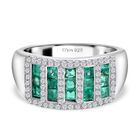 Regal Rows - D joy Kagem Sambischer Smaragd, Weißer Zirkon Ring 925 Silber rhodiniert (Größe 19.00) ca. 1.39 ct