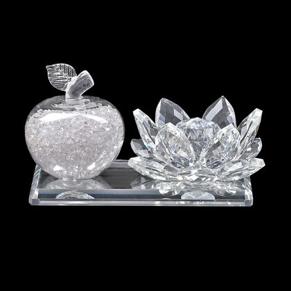 The 5th Season - Kristall-Apfel und Lotusblüte auf verspiegeltem Ständer, 11x6x7cm, Weiß