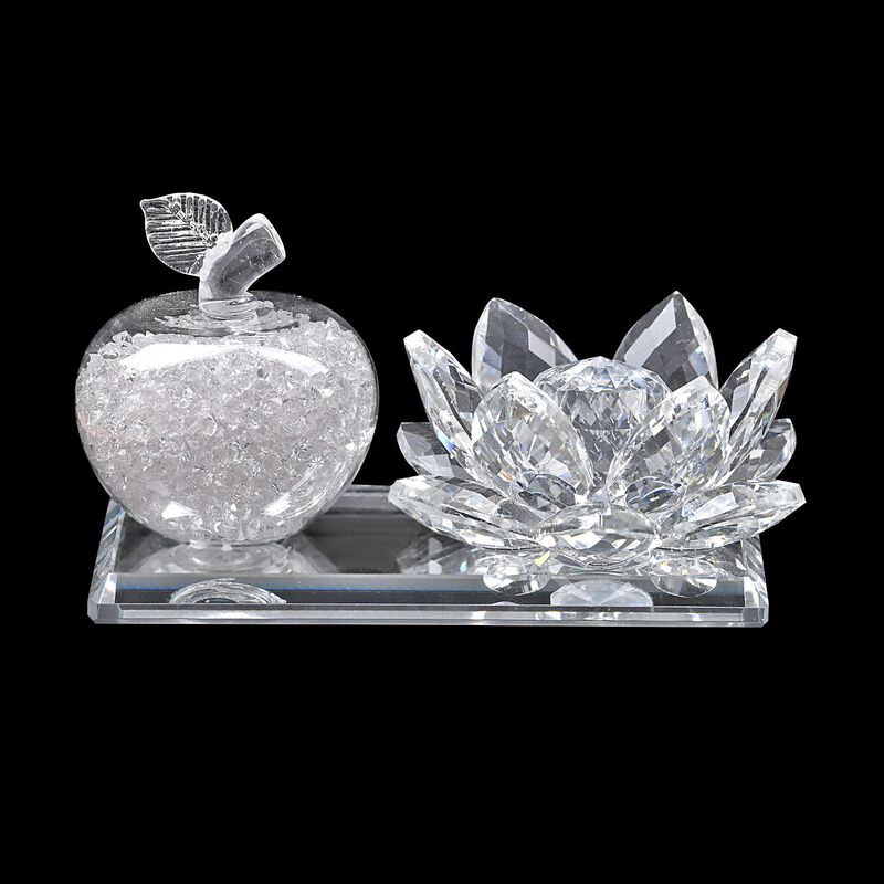 The 5th Season - Kristall-Apfel und Lotusblüte auf verspiegeltem Ständer, 11x6x7cm, Weiß image number 0