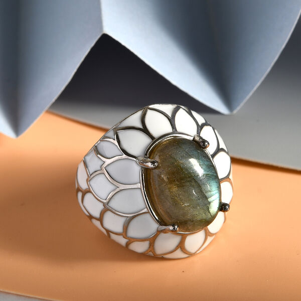 Labradorit Ring Messing platiniert  ca. 6,80 ct image number 2