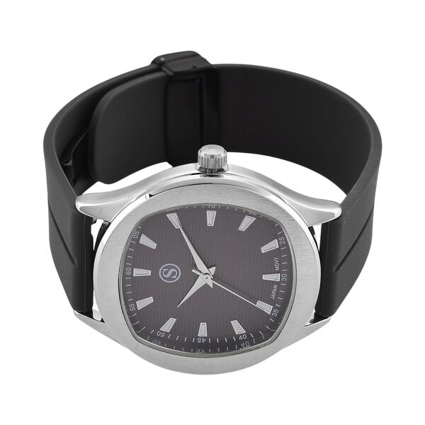 STRADA - Uhr mit japanischem Uhrwerk, silbernem Gehäuse und schwarzem Silikonarmband image number 4