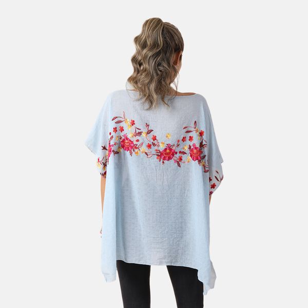 T-Shirt mit Blumen-Stickerei, Hellblau, Einheitsgröße  image number 2