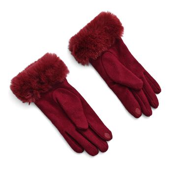 Kaschmir-Handschuhe mit Kunstfellbesatz und Touchscreen-Funktion, Einheitsgr&ouml;&szlig;e, Rot