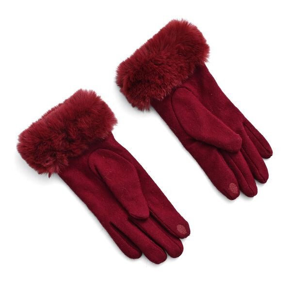 Kaschmir-Handschuhe mit Kunstfellbesatz und Touchscreen-Funktion, Einheitsgr&ouml;&szlig;e, Rot image number 2