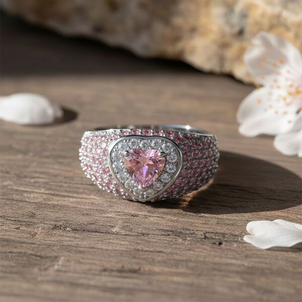 Rosa und wei&szlig;er Zirkonia Ring in Siberton image number 1