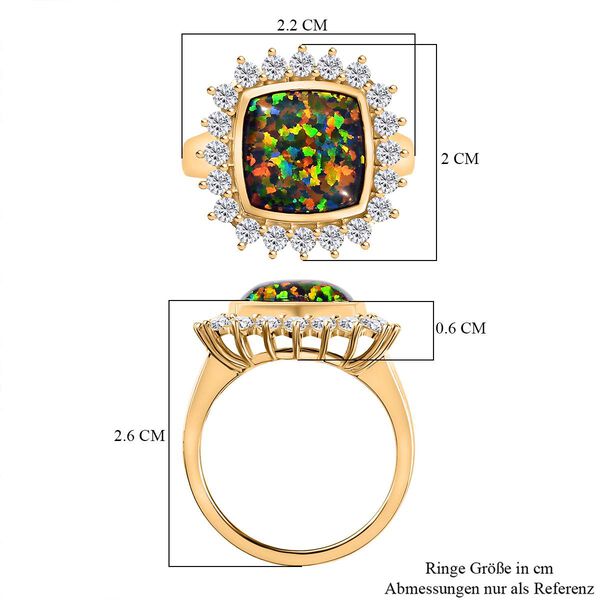 Lab Grown schwarzen Opal, Wei&szlig;er Zirkon Ring, 925 Silber Gelbgold Vermeil (Gr&ouml;&szlig;e 21.00) ca. 3.69 ct image number 7