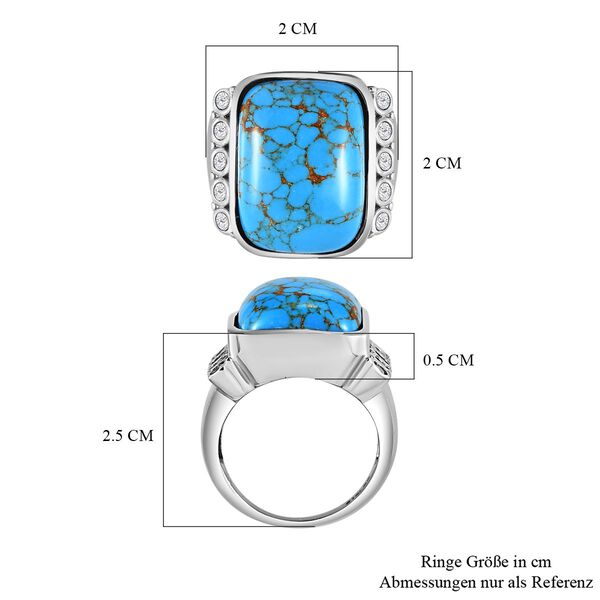 Blauer Türkis, Weißer Zirkon Ring, Edelstahl, (Größe 16.00) ca. 11.72 ct image number 7
