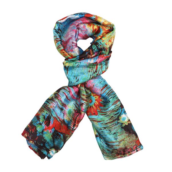 100 % nat&uuml;rlicher Seiden Schal, 165x50 cm, Blumenmuster, Mehrfarbig image number 4