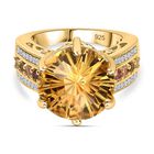 Citrin, Mehrfarbiger-Turmalin Ring, 925 Silber Gelbgold Vermeil, (Größe 17.00) ca. 10.01 ct