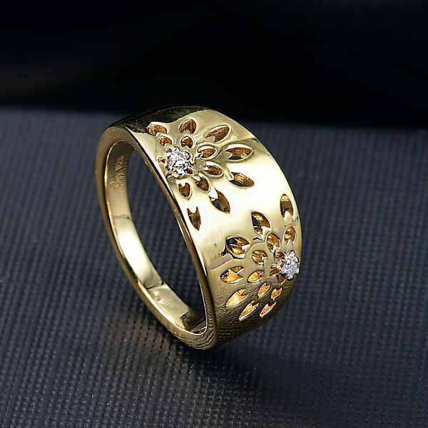 D'Joy Wei&szlig;er Diamant Ring 925 Silber 750 Gelb Vergoldet (Gr&ouml;&szlig;e 19.00) ca. 0,02 ct image number 1