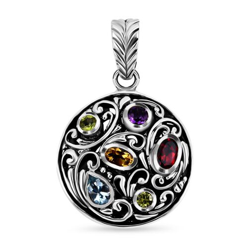 Royal Bali - Roter Granat, Himmelblauer Topas Anhänger 925 Silber ca. 1.50 ct image number 0