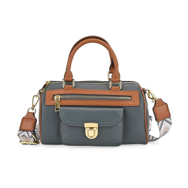 Crossbody Tasche aus 100% echtem Leder mit gemustertem Schulterriemen, 25,5x13x13,5cm, Blaugrün image number 0