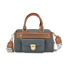 lifestyle-Color:Teal size/Profile: Crossbody bag:wall(exterior);Genuine Leather. Lining(interior):polyester Pockets(exterior):zipped-2;-Press button-1;Pockets(interior):Zipped-1 slip-1.Measurement(inch):10*5*5.3inch inch.Hand strap 4.7"inch. 53inch shou