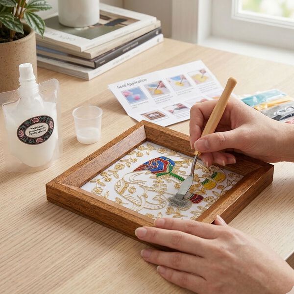 "Golden Lottery Painting              storage box-elplant Product size: 23 * 15.3 * 6CM Packaging: 1 piece/white box Function: Storage box, colored sand, water-based eco-friendly adhesive, plastic cup, oil painting scraper" image number 1