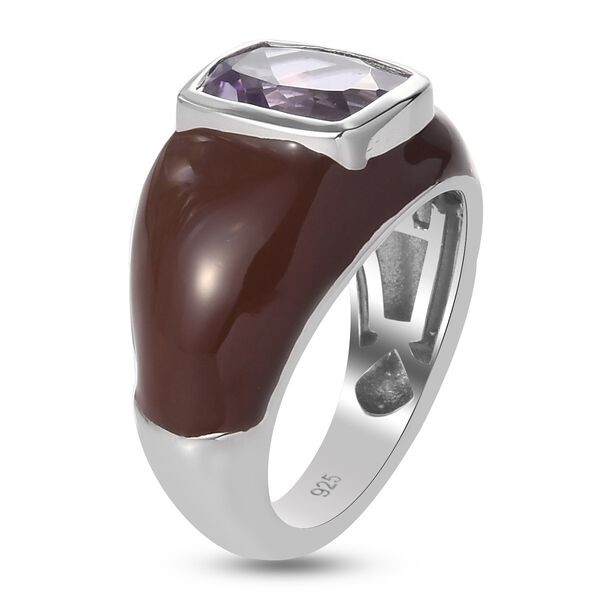 Rosa Amethyst und Emailliert Solitär Ring 925 Silber Platin-Überzug image number 5