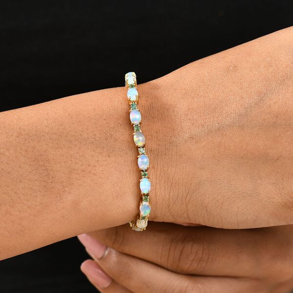 AA Natürliches, äthiopisches Welo Opal und Kagem sambisches Smaragd Armband, 19 cm - 7,79 ct. image number 3