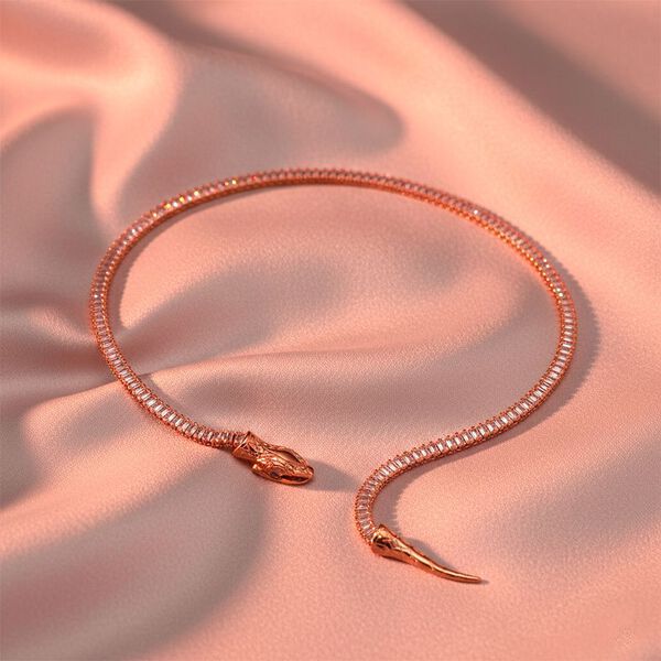 Verstellbare, wei&szlig;e Zirkonia Halskette in Ros&eacute;goldton, 50-66cm image number 1