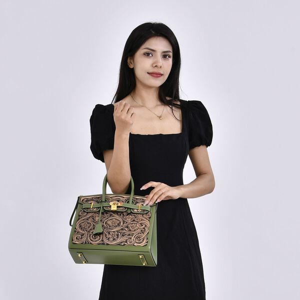 Grand Pelle  - Designer-inspirierte Echtleder Handtasche, hellgrün image number 7