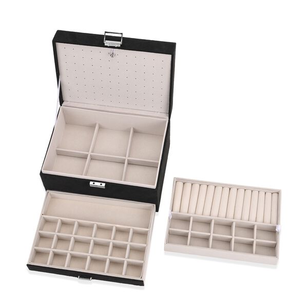 4-lagige Schmuckbox aus Samt mit 10 Silberputztüchern, 23,8×17×14,2 cm, Schwarz image number 5