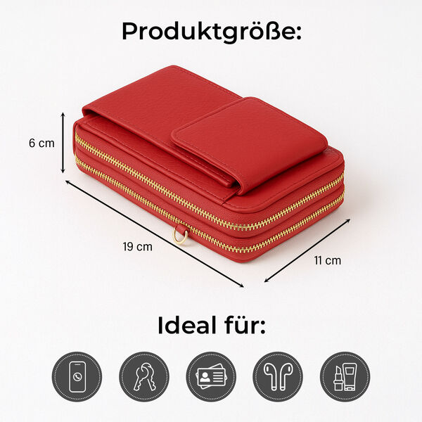 Crossbody-Handytasche mit RFID-Schutz und gemustertem Trageriemen, 19x6x11 cm, Rot image number 5
