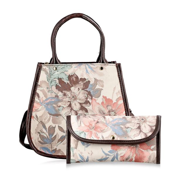 2er Set - Handtasche und Geldbörse, Baumwolle, Mehrfarbige Floral image number 0