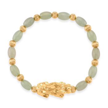 Gr&uuml;ner Aventurin Pixiu Armband, flexibel (ca. 18 - 19 cm), gelb vergoldet ca. 35.00 ct